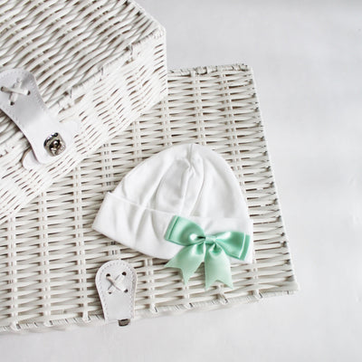 Newborn Bow Cotton Hat - Mint Green