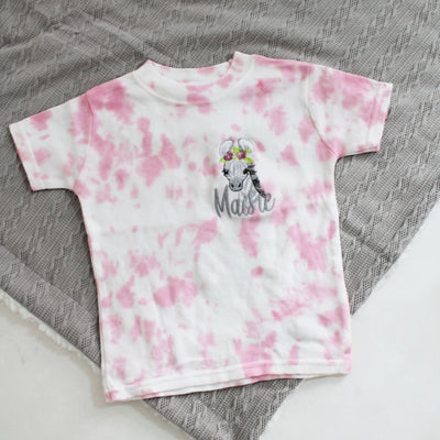 Pink Tie Dye Animal Personalised Embroidered T-Shirt (Various Animals)