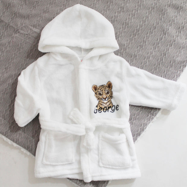 White Personalised Dressing Gown - Various Animals