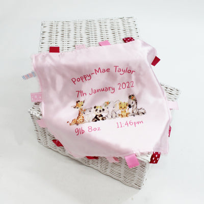 Pink Taggie Minky Personalised Comforter - Printed Safari Design