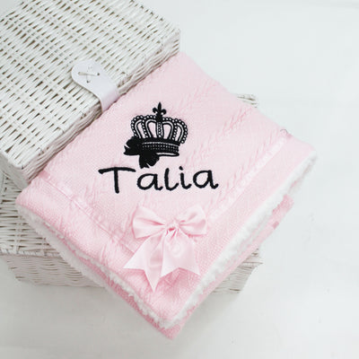 Princess Crown Embroidered Chevron Knit Personalised Blanket (Various Colour Blankets)