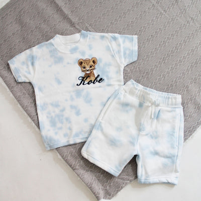 Baby Blue Tie Dye Animal Personalised Embroidered T-Shirt & Shorts (Various Animals)
