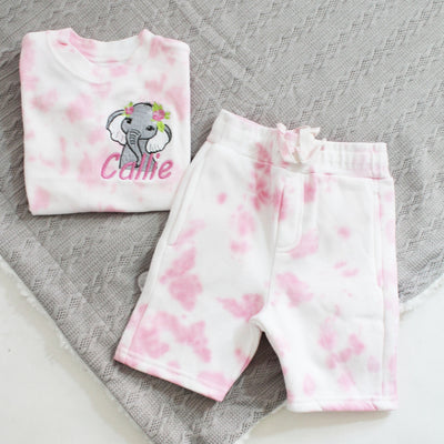 Pink Tie Dye Animal Personalised Embroidered Jumper & Shorts (Various Animals)