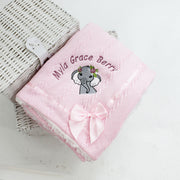 2-3 NAMES FLORAL Animal Chevron Knit & Satin Bow Personalised Blanket - Various Animals & Colour Blankets