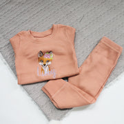 Floral Fox Embroidered Personalised Ribbed Loungeset (Various Colour Sets)