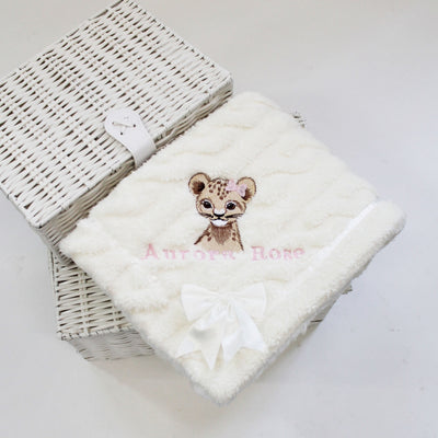 Super Thick Animal with HAIR BOW Chevron Knit & Satin Bow Personalised Blanket - Various Animals & Colour Blankets
