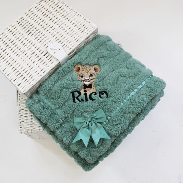 Super Thick Animal BOW TIE Chevron Knit & Satin Bow Personalised Blanket - Various Animals & Colour Blankets