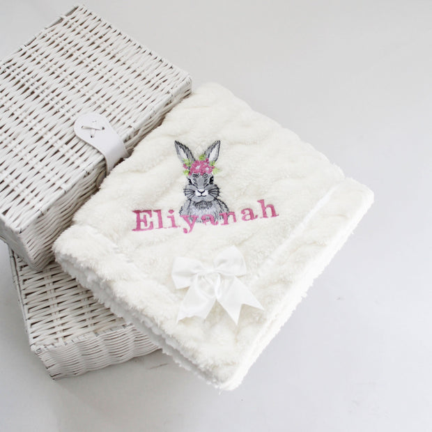 Super Thick FLORAL Animal Chevron Knit & Satin Bow Personalised Blanket - Various Animals & Colour Blankets