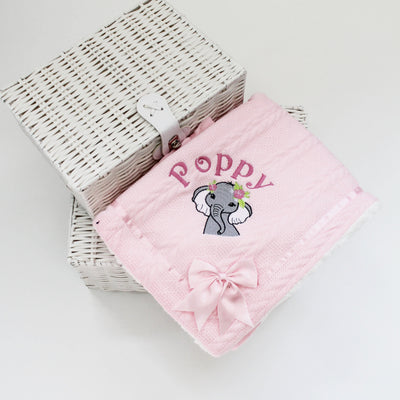 FLORAL Animal Chevron Knit & Satin Bow Personalised Blanket - Various Animals & Colour Blankets