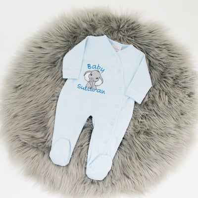 'Baby Name' Animal Embroidered Personalised Popper Sleepsuit - Various Animals