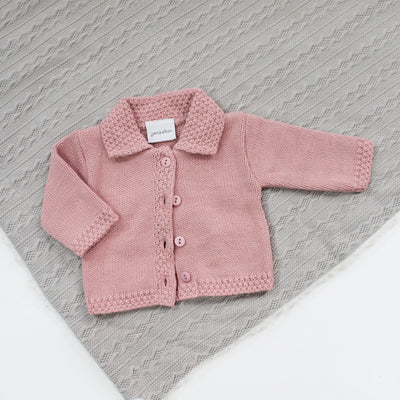 Dusky Pink Button Up Knit Cardigan With Collar
