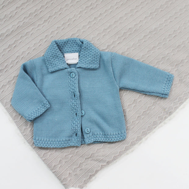 Dusky Blue Button Up Knit Cardigan With Collar