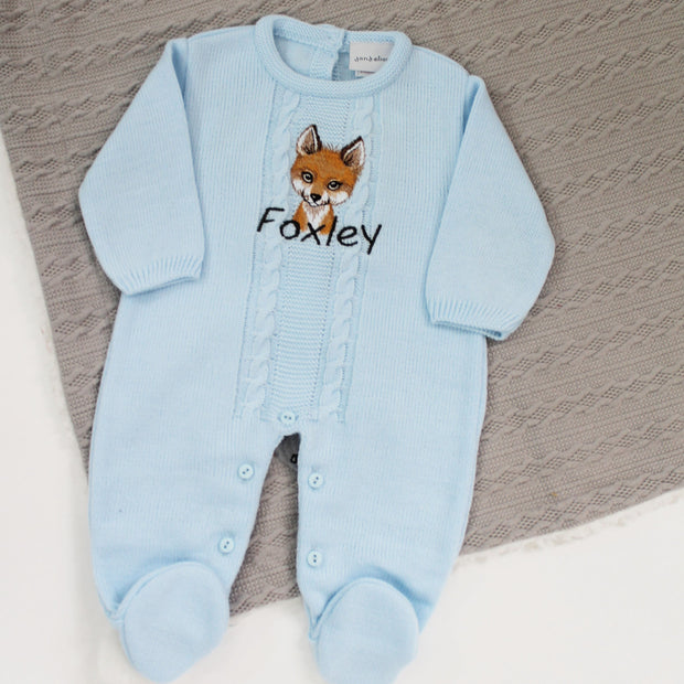 Blue Cable Knit Romper - Various Animals