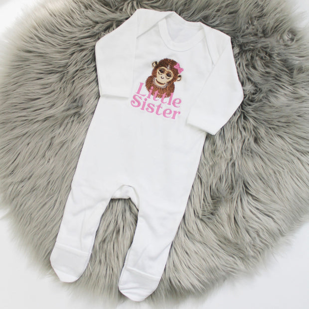 'Sibling' Animal Embroidered Personalised Sleepsuit - Animal Hair Bow