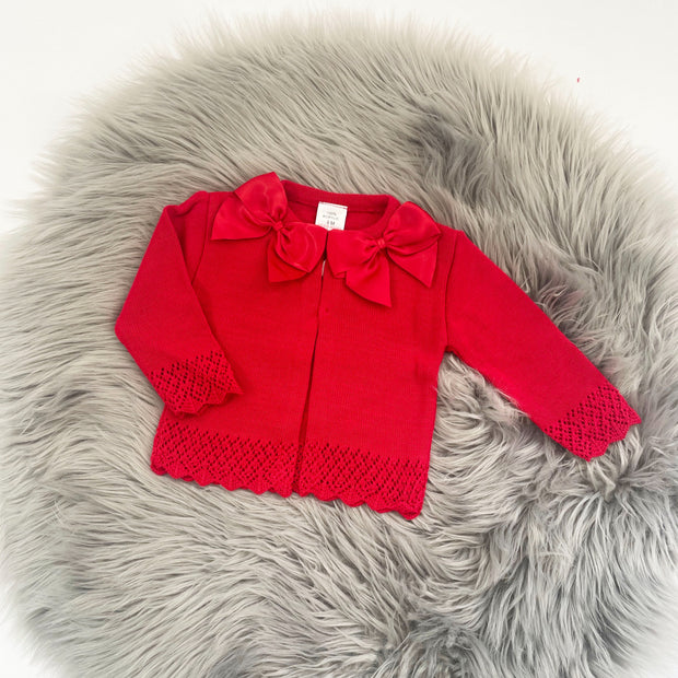 Red Bow Collar Knit Cardigan