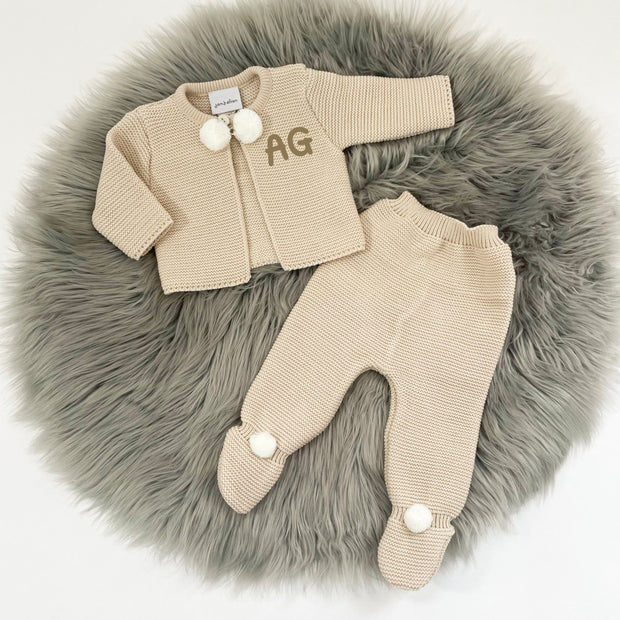 Beige Pom Pom Knitted Outfit (With or Without Initials)
