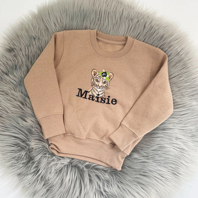 Floral Animal Embroidered Personalised Sweatshirt - Matching Flowers & Writing Colour