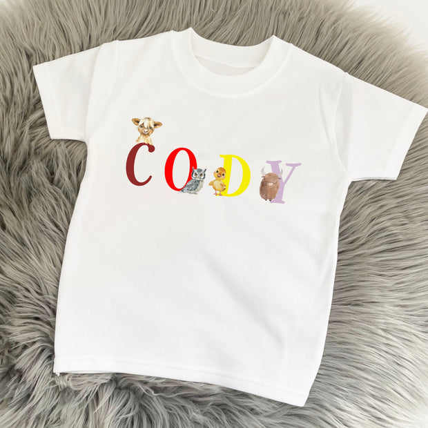 Printed Alphabet Animal Name Personalised T-Shirt