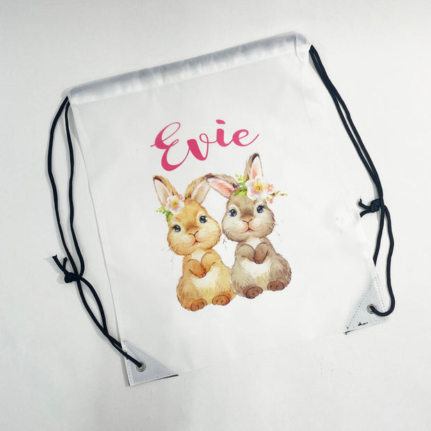 Bunny Printed Personalised Drawstring Bag