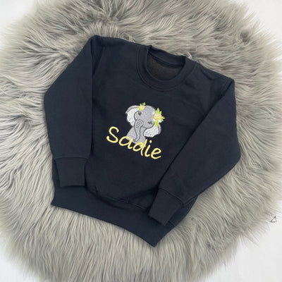 Floral Animal Embroidered Personalised Sweatshirt - Matching Flowers to Writing Colour