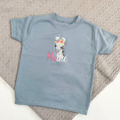 FLORAL Animal Personalised Embroidered T-Shirt - Contrast Writing Colours