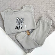 Contrast Writing Safari Animal Embroidered Personalised Ribbed Loungeset (Various Colour Sets)