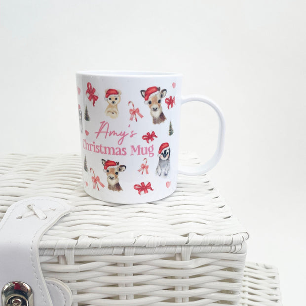 Christmas Animal Personalised Polymer Mug - Pink Scheme