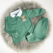 Sage Green Personalised Embroidered Polo Top & Joggers (Various Animals)