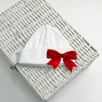 Newborn Bow Cotton Hat - Red