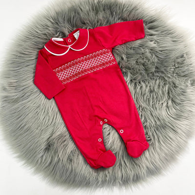 Red Smocked Cotton Sleepsuit (Can be Personalised)