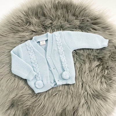 Baby Blue Cable Knit Pom Cardigan