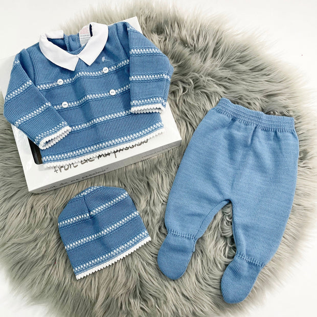Merl Blue & White 3 Piece Knit Boxed Set