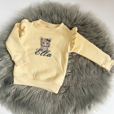 Lemon Animal Personalised Embroidered Frill Sleeve Jumper - Size Up Recommended