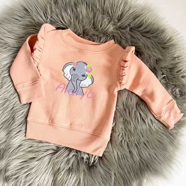 Animal Personalised Embroidered Frill Sleeve Jumper - Various Coloured Jumpers (Size Up Recommended)