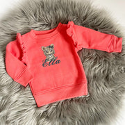 Animal Personalised Embroidered Frill Sleeve Jumper - Various Coloured Jumpers (Size Up Recommended)