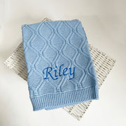 Chain Knit Personalised Embroidered Blanket - Blue