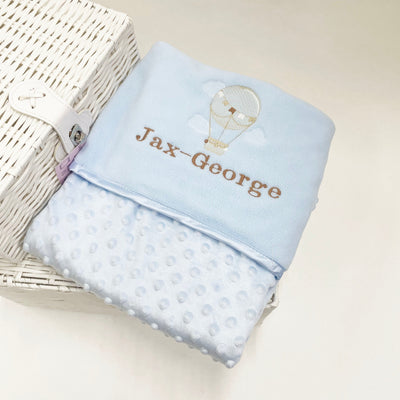 Hot Air Balloon Embroidered Personalised Bubble Wrap Blanket (Fleece Embroidery) - Various Colours