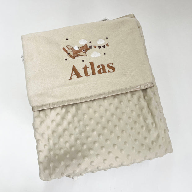 Airplane Embroidered Personalised Bubble Wrap Blanket (Fleece Embroidery) - Various Colours