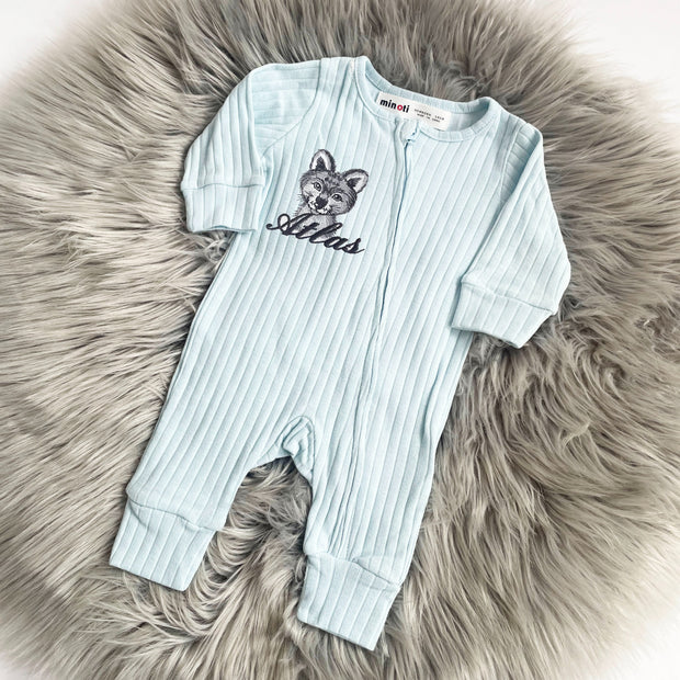 Blue Personalised Embroidered Zip Sleepsuit - Can be personalised