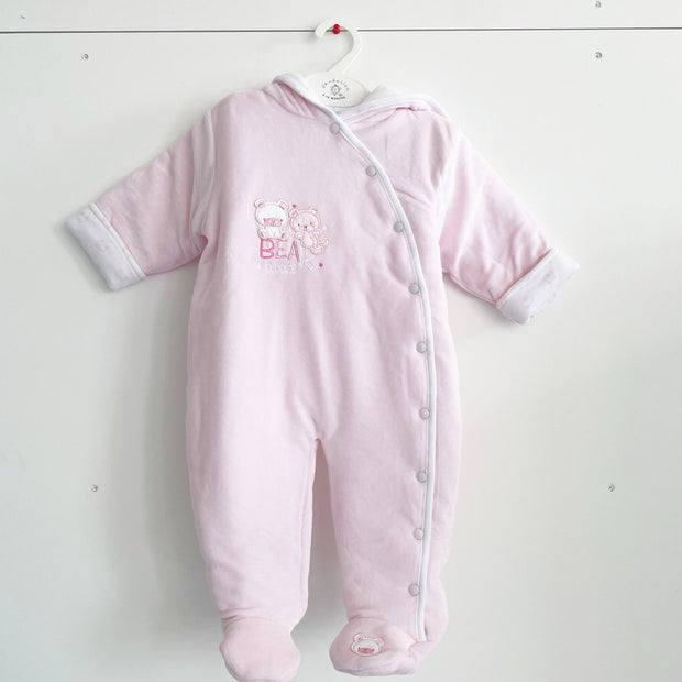 SAMPLE - Pink Bear Applique Pram Suit 6/12 Months