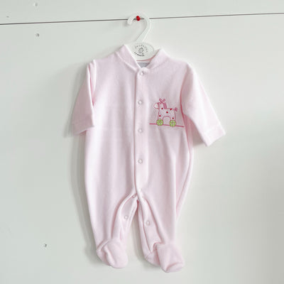 SAMPLE - Pink velour giraffe sleepsuit 3/6 months