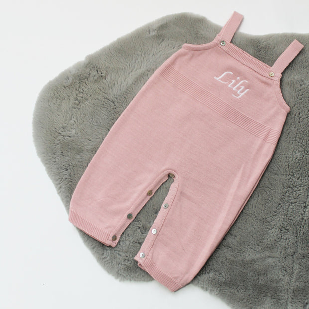 Pink Knitted Dungarees (With Or Without Name)