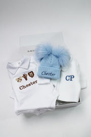 Blue Double Faux Fur Pom Hat (With or Without Personalisation)