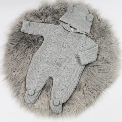 Grey Knitted Teddy Bear Pram Suit