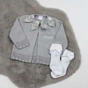 Grey Bow Collar Knitted Cardigan (With Or Without Personalisation)