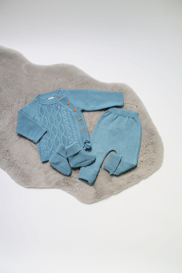 Merl Blue Knitted Outfit & Booties