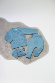 Merl Blue Knitted Outfit & Booties