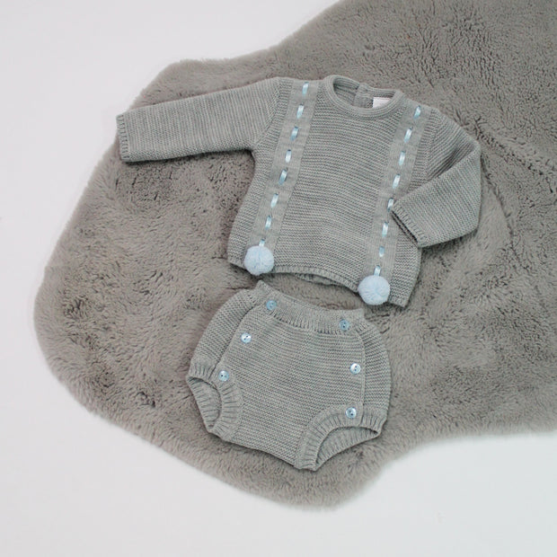 Grey Pom Detail Knitted Jumper & Pants