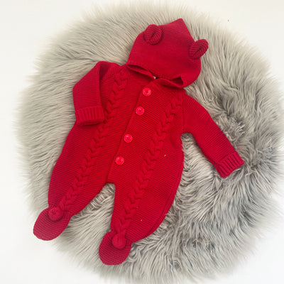 Red Knitted Teddy Bear Pram Suit