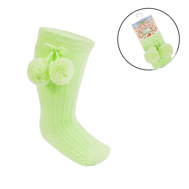Luxury Green Knee Length Pom Socks